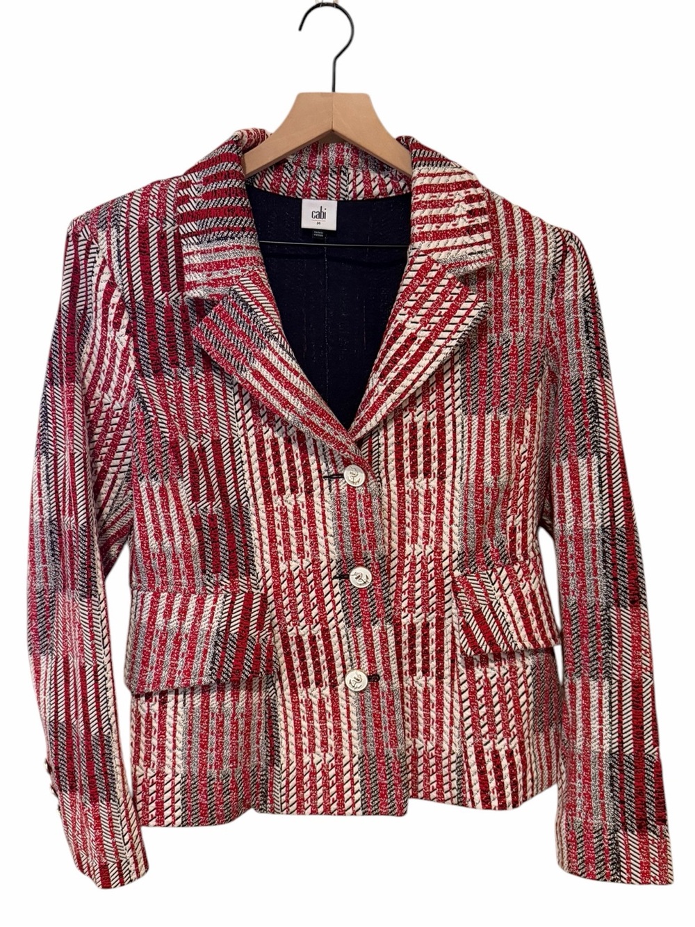 Cabi Patchwork Blazer #6028 Red Preppy Office Work Career - Picture 2 of 8